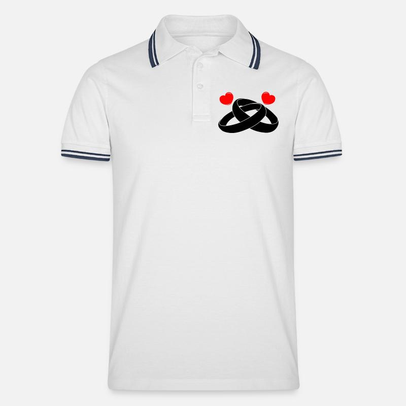 Eheringe mit Herzen - Männer Tipped Poloshirt - Weiß/Navy
