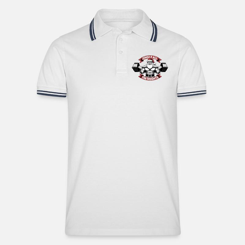 Weihnachtsgeschenk - Jingle All The Weights - Männer Tipped Poloshirt - Weiß/Navy