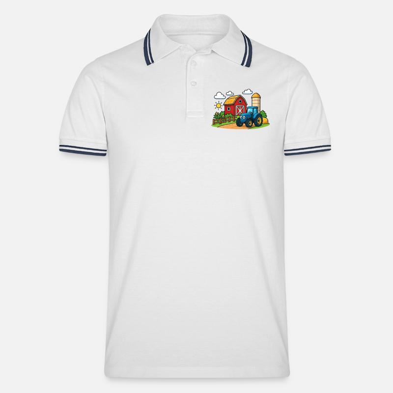 Lustiger Bauernhof mit Traktor - Männer Tipped Poloshirt - Weiß/Navy