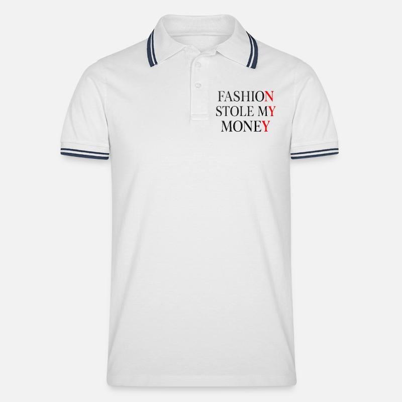 Die Mode hat mein Geld gestohlen - Männer Tipped Poloshirt - Weiß/Navy