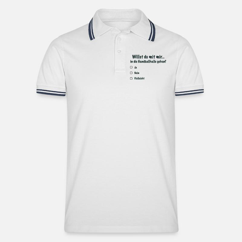Handballdate Spruch Einladung (Schwarz) - Männer Tipped Poloshirt - Weiß/Navy