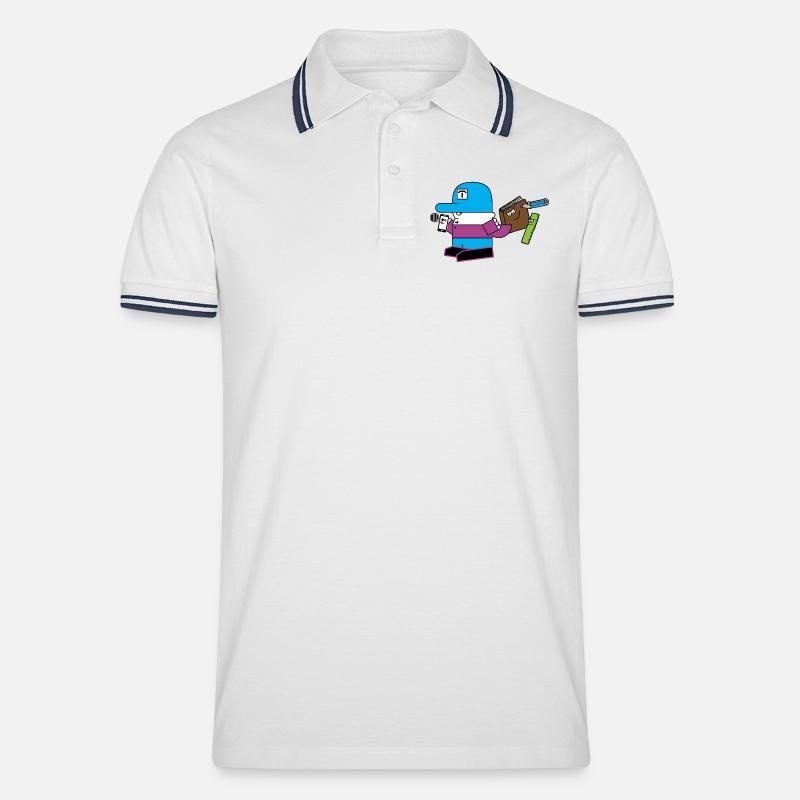 Blaues Maskottchen mit Schreibwaren-Sidekick - Männer Tipped Poloshirt - Weiß/Navy