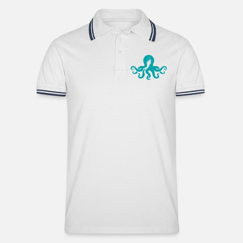 Türkis Oktopus Silhouette - Männer Tipped Poloshirt - Weiß/Navy