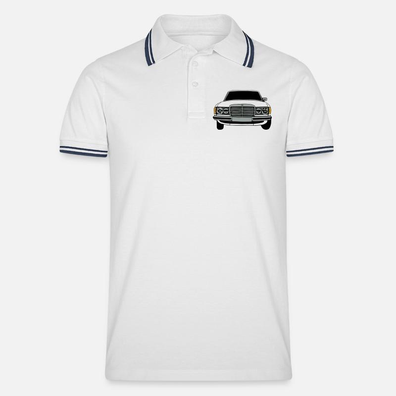 MB W123 Youngtimer Oldtimer,70er,80er (25) - Männer Tipped Poloshirt - Weiß/Navy