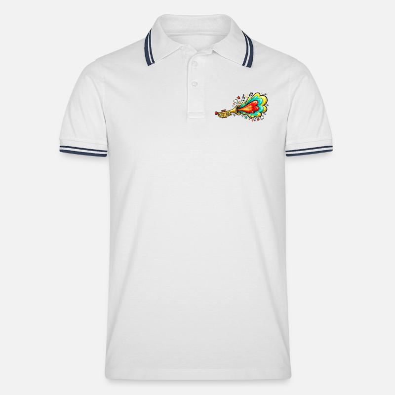 Bunte Trompete Farbexplosion - Männer Tipped Poloshirt - Weiß/Navy