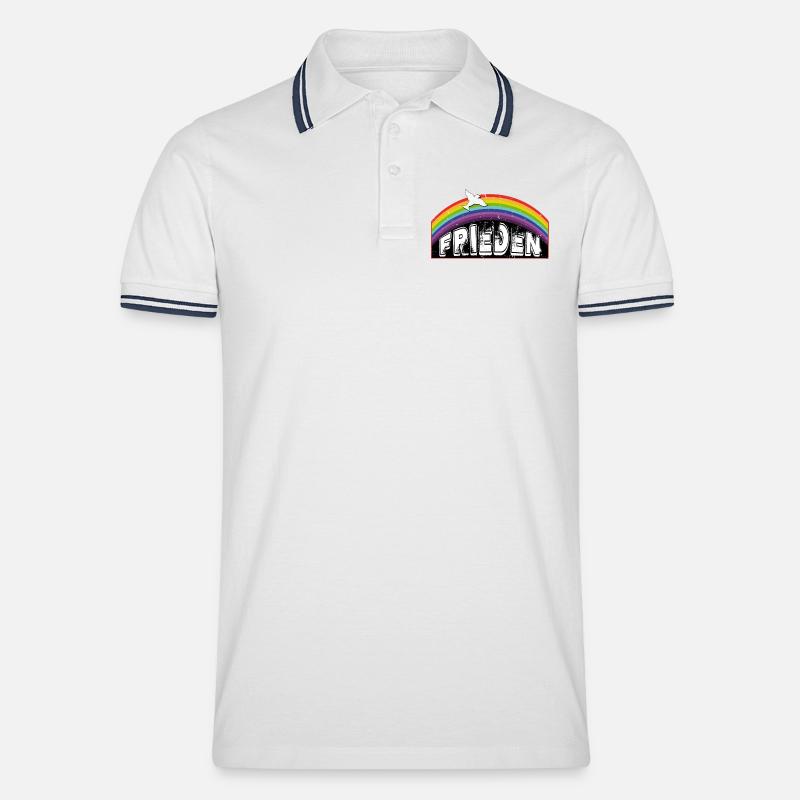 RAINBOW Regenbogen FRIEDEN - Männer Tipped Poloshirt - Weiß/Navy