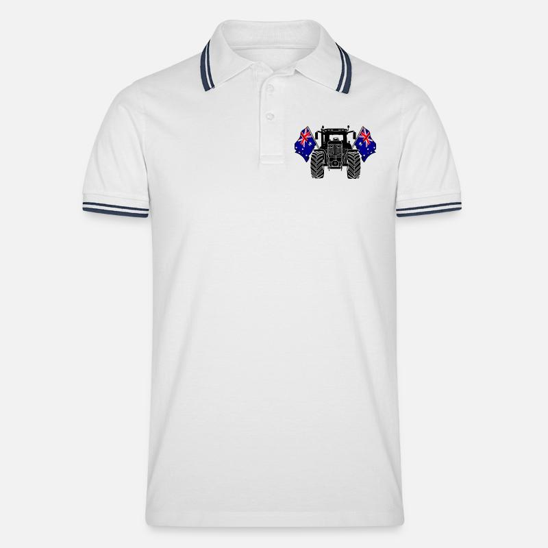 Traktor zwei Flaggen Australien - Männer Tipped Poloshirt - Weiß/Navy