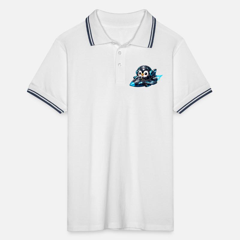 Neon penguin pilot in rocket jet Men's Tipped Polo Shirt
