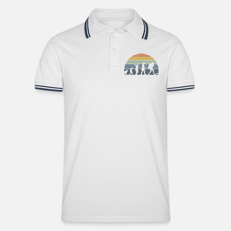 Die Evolution des Silhouettendesigns der Menschheit - Männer Tipped Poloshirt - Weiß/Navy