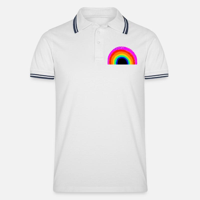 Lebendiger Regenbogenbogen - Männer Tipped Poloshirt - Weiß/Navy