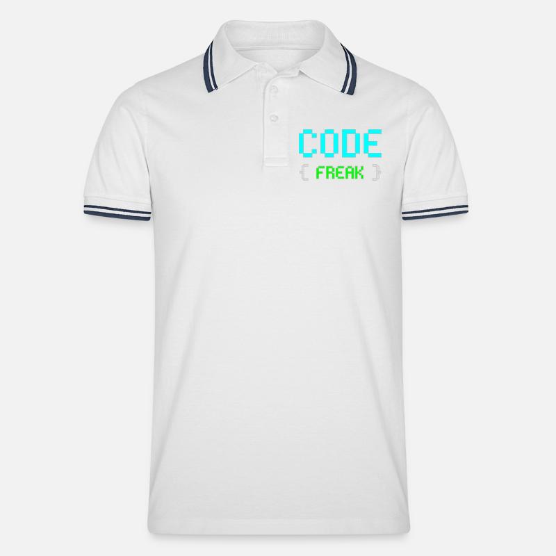 Pixel Code Freak Neon Tee - Männer Tipped Poloshirt - Weiß/Navy