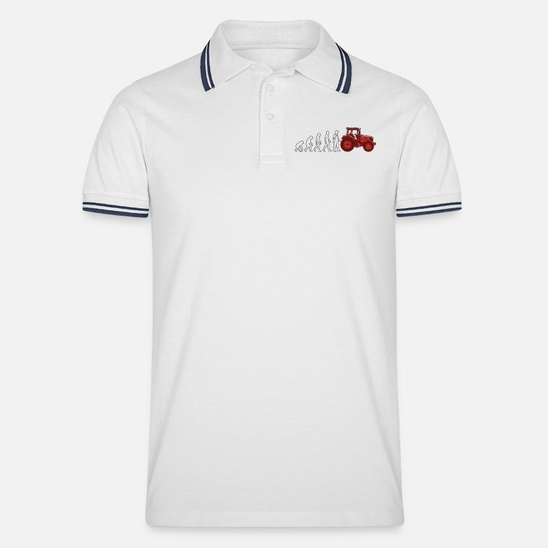 Evolution Farmer Farmer Traktor - Männer Tipped Poloshirt - Weiß/Navy