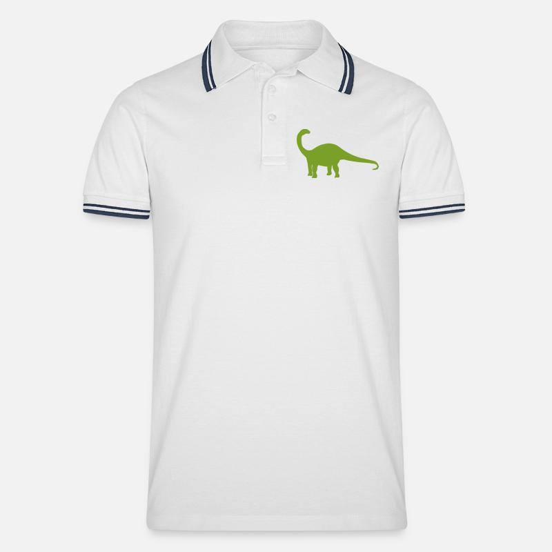Saurier Silhouette Grün - Männer Tipped Poloshirt - Weiß/Navy