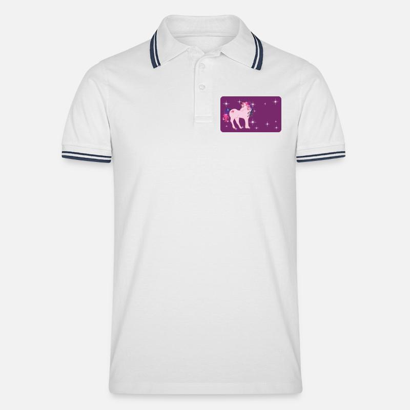 Fantasy Einhorn mit Sternchen - lila  - Männer Tipped Poloshirt - Weiß/Navy