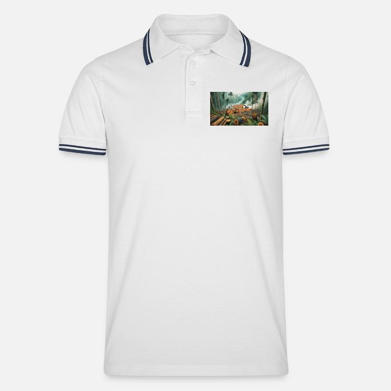 Stop Extinction: Waldschutz Design - Männer Tipped Poloshirt - Weiß/Navy