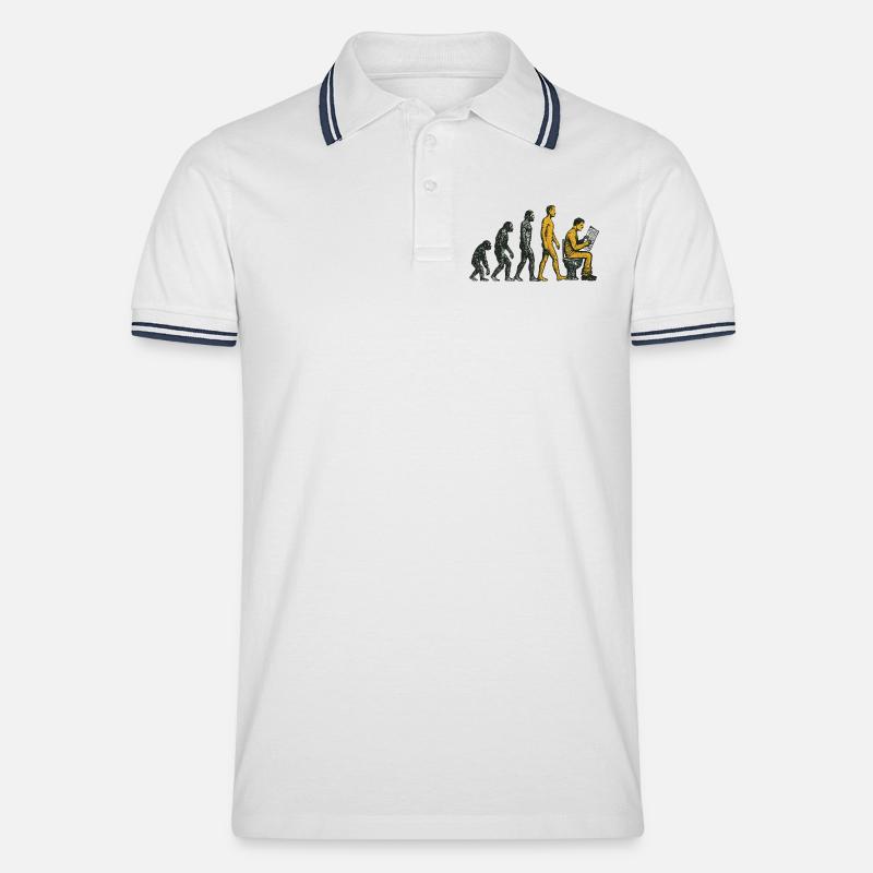 Evolution zum Klo-Mann Grunge Lustig - Männer Tipped Poloshirt - Weiß/Navy