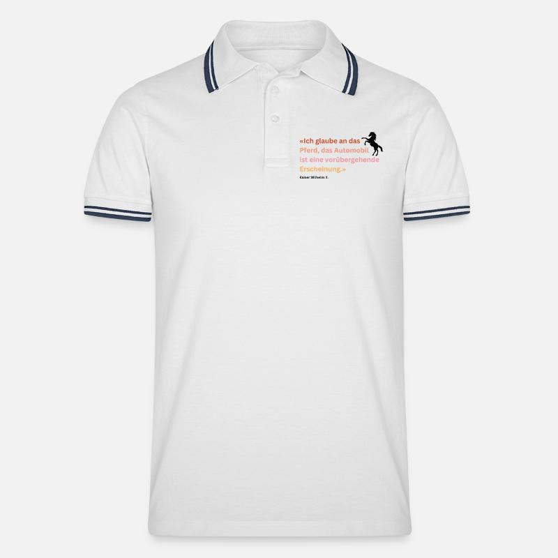"Ich glaube an das Pferd" - Männer Tipped Poloshirt - Weiß/Navy