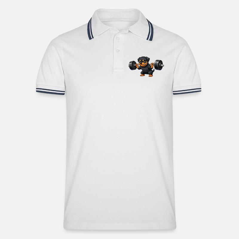 Rottweiler Gewichtheber Barbell Training Workout - Männer Tipped Poloshirt - Weiß/Navy