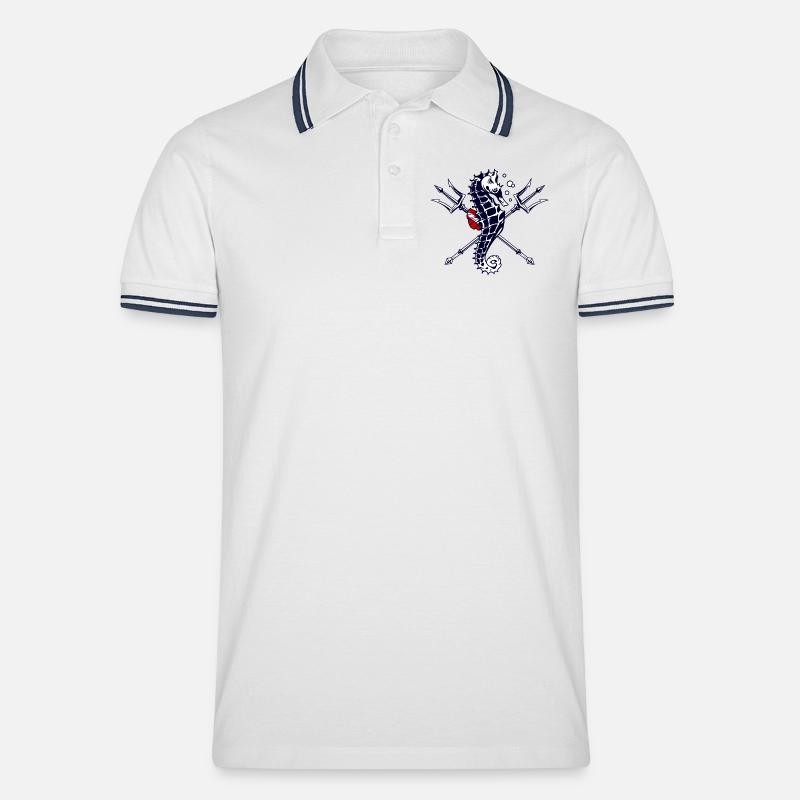 Taucher Trident Seepferdchen - Männer Tipped Poloshirt - Weiß/Navy