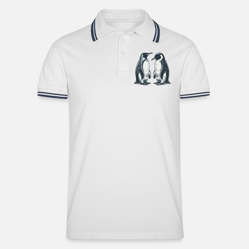 Pinguine - Männer Tipped Poloshirt - Weiß/Navy