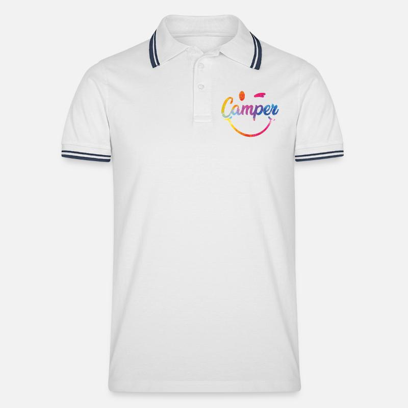 Bunter Camper Smiley Logo - Männer Tipped Poloshirt - Weiß/Navy