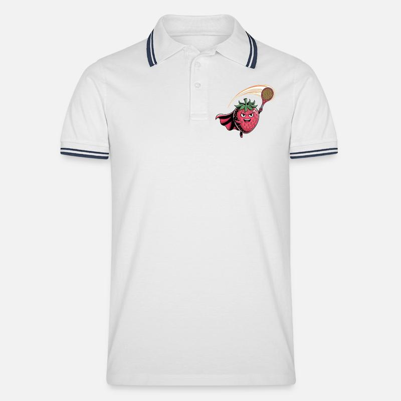 Erdbeere Superheld Tennis Smash mit Schläger - Männer Tipped Poloshirt - Weiß/Navy