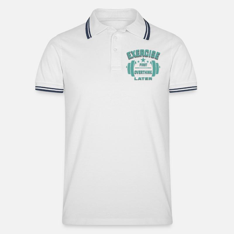 Êxercise First, Overthink Later T-shirt - Männer Tipped Poloshirt - Weiß/Navy