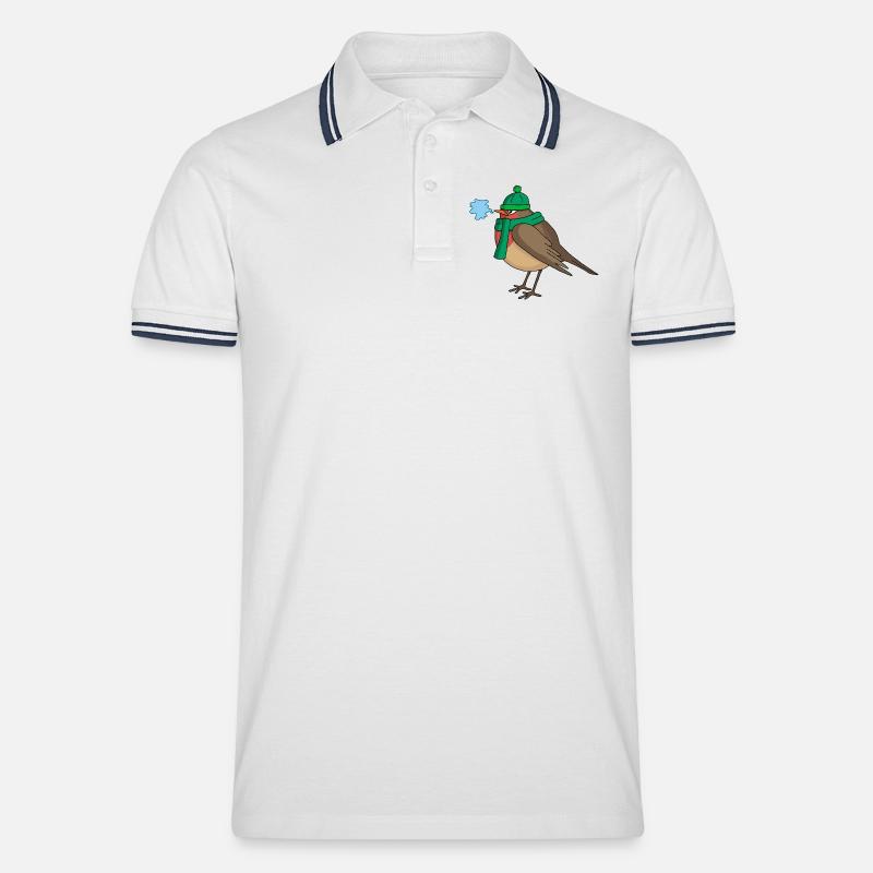 Der Vogel und der Winter - Männer Tipped Poloshirt - Weiß/Navy