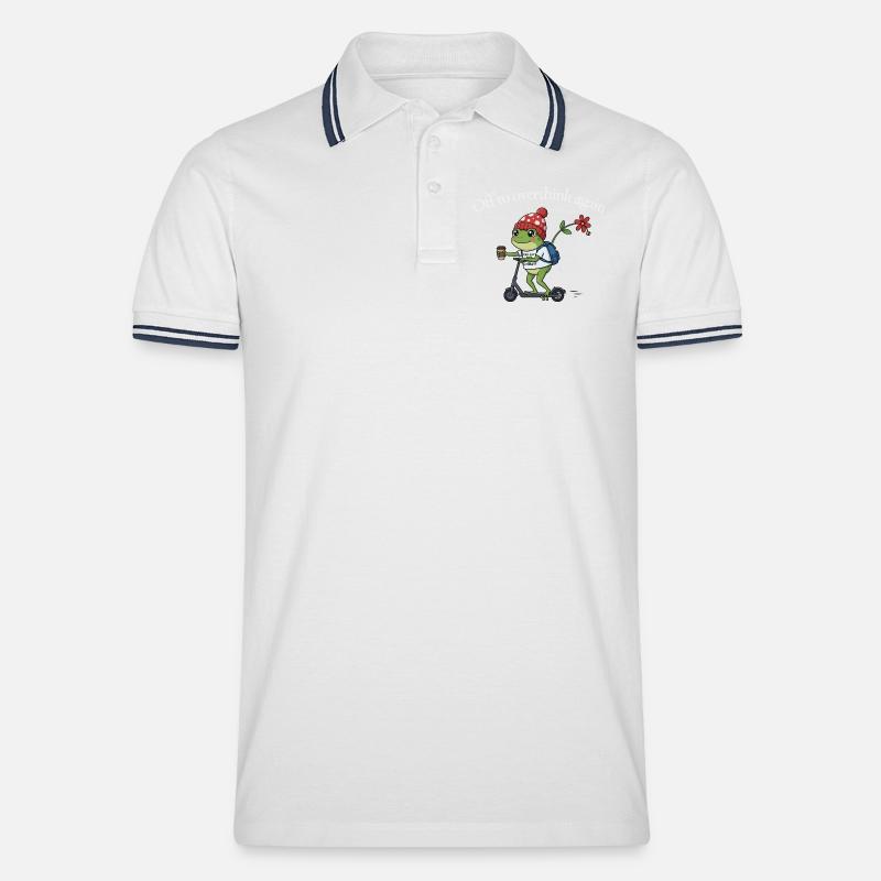 Frosch auf Roller — Überdenken - Männer Tipped Poloshirt - Weiß/Navy