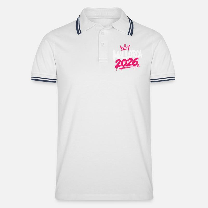 Mallorca 2026 Graffiti Krone - Männer Tipped Poloshirt - Weiß/Navy