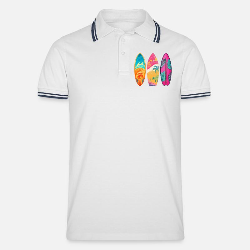 Surf Tropic Buntes Triptychon - Männer Tipped Poloshirt - Weiß/Navy