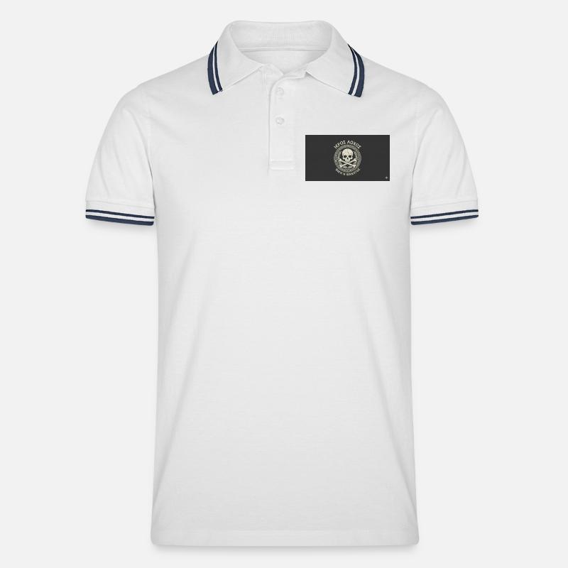 Skull in Laurel Circle Pattern - Men's Tipped Polo Shirt - white/navy