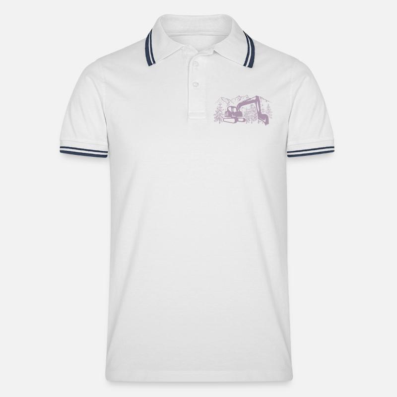 Bagger Silhouette Baugeräteführer Arbeit - Männer Tipped Poloshirt - Weiß/Navy