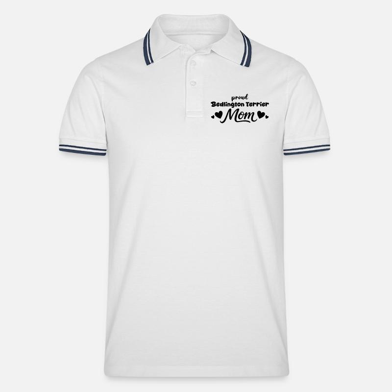 Stolze Bedlington Mutter, Bedlington Terrier - Männer Tipped Poloshirt - Weiß/Navy