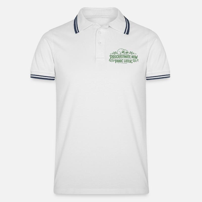 Faultier Spruch - Procrastinate Now Geschenk - Männer Tipped Poloshirt - Weiß/Navy