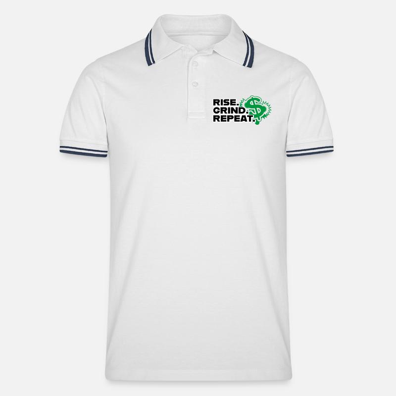 Rise Grind Repeat - Motivation - Männer Tipped Poloshirt - Weiß/Navy