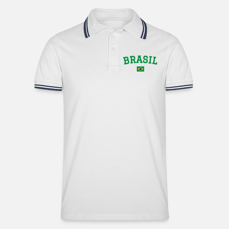 Drapeau du Brésil Conception Vert - Polo tipped Homme - blanc/marine