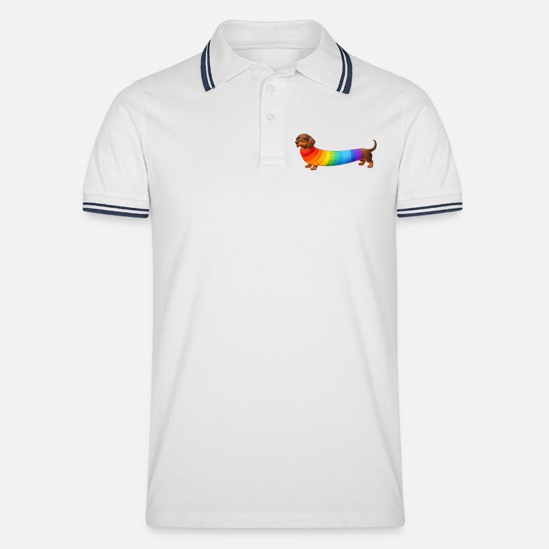 Dackel mit Regenbogen Pullover  - Männer Tipped Poloshirt - Weiß/Navy