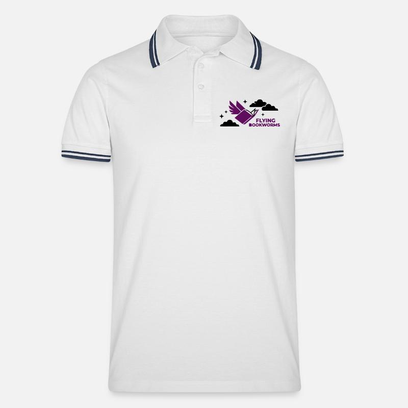 Fliegendes Buch Vogel Lesen - Männer Tipped Poloshirt - Weiß/Navy