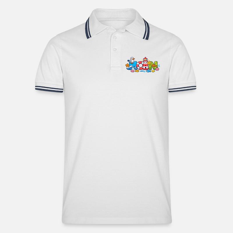 MOIN Möwe Leuchtturm Maritim Bunt - Männer Tipped Poloshirt - Weiß/Navy