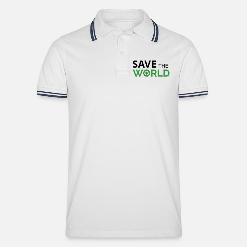 Rette die Welt - Männer Tipped Poloshirt - Weiß/Navy