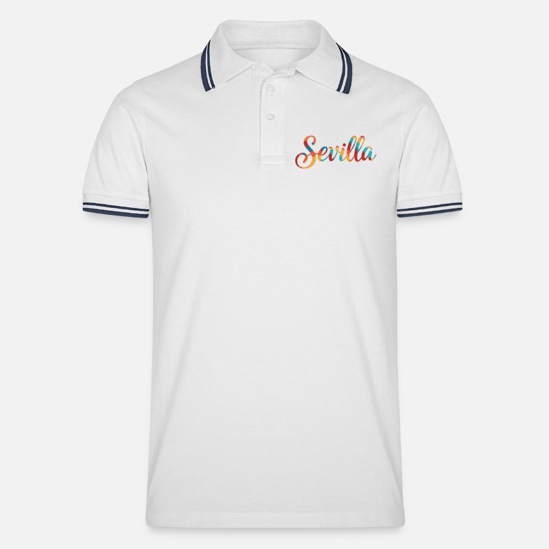 Sevilla Regenbogen Script - Männer Tipped Poloshirt - Weiß/Navy