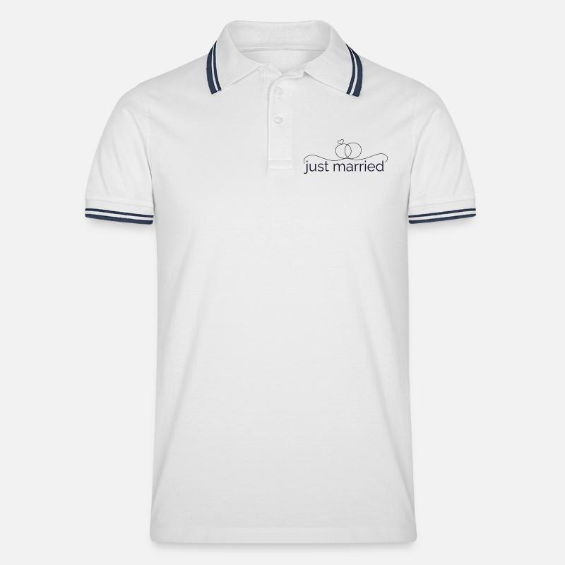 Frisch verheiratet - Liniendesign mit Trauring! - Männer Tipped Poloshirt - Weiß/Navy