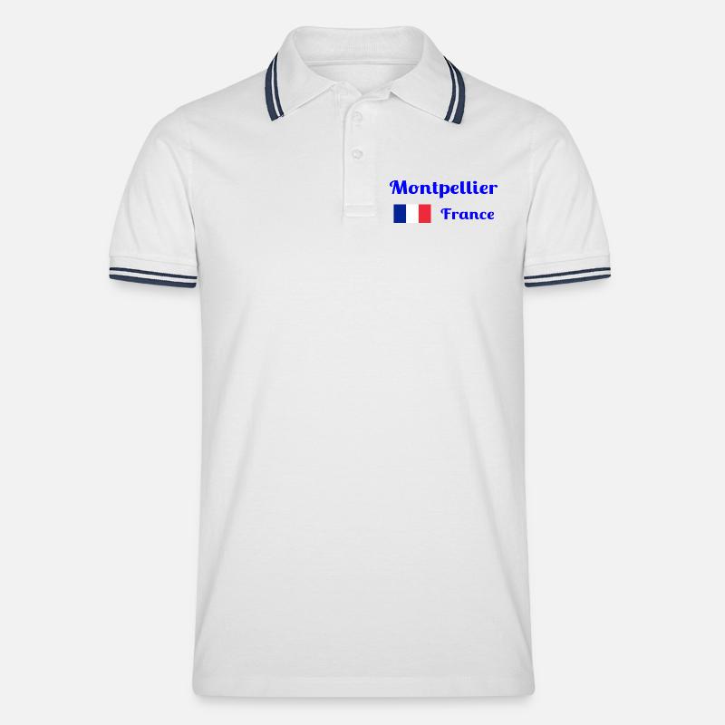 Montpellier, Frankreich - Stilvolle Drucke - Männer Tipped Poloshirt - Weiß/Navy