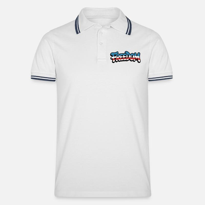 Freedom Typografie Statement Design - Männer Tipped Poloshirt - Weiß/Navy