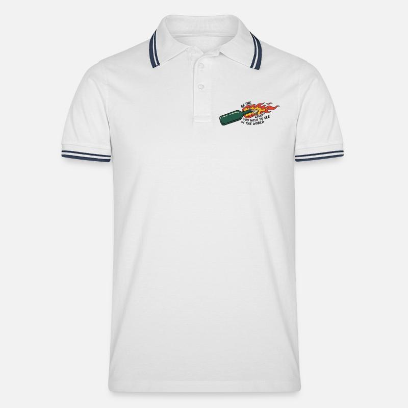 Flammende Flasche sei das Licht - Männer Tipped Poloshirt - Weiß/Navy