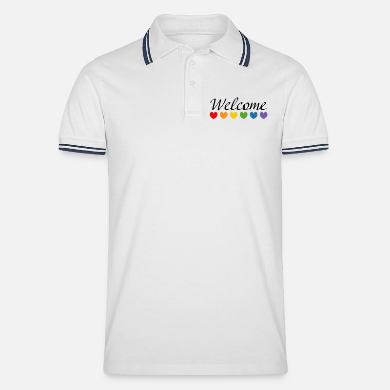 Regenbogenherzchen Welcome schwarz - Männer Tipped Poloshirt - Weiß/Navy