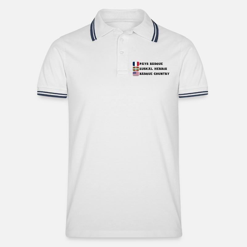 Pays Basque : drapeaux Français, Basque, Américain - Polo tipped Homme - blanc/marine