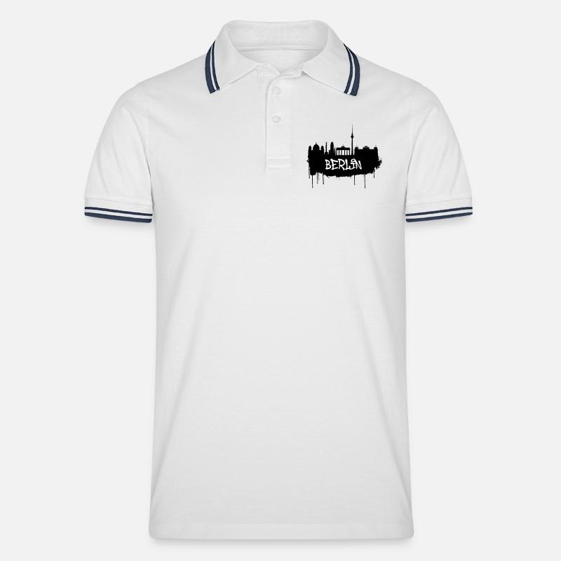 Berlin Graffiti Skyline - Männer Tipped Poloshirt - Weiß/Navy