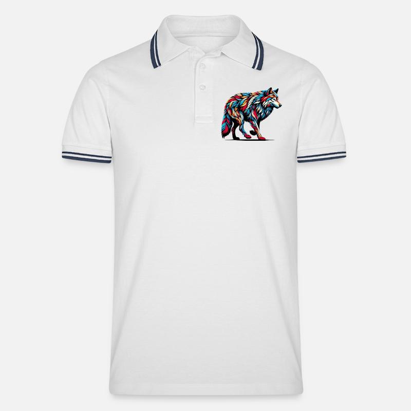 Wolf - Männer Tipped Poloshirt - Weiß/Navy